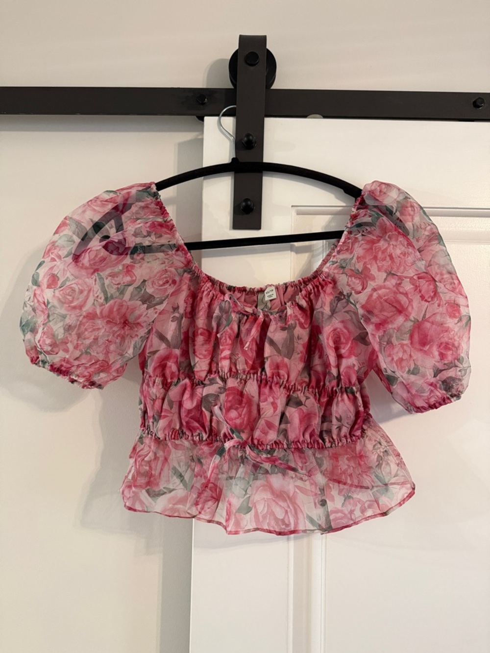 Joke Floral Puff-Sleeve Crop Top